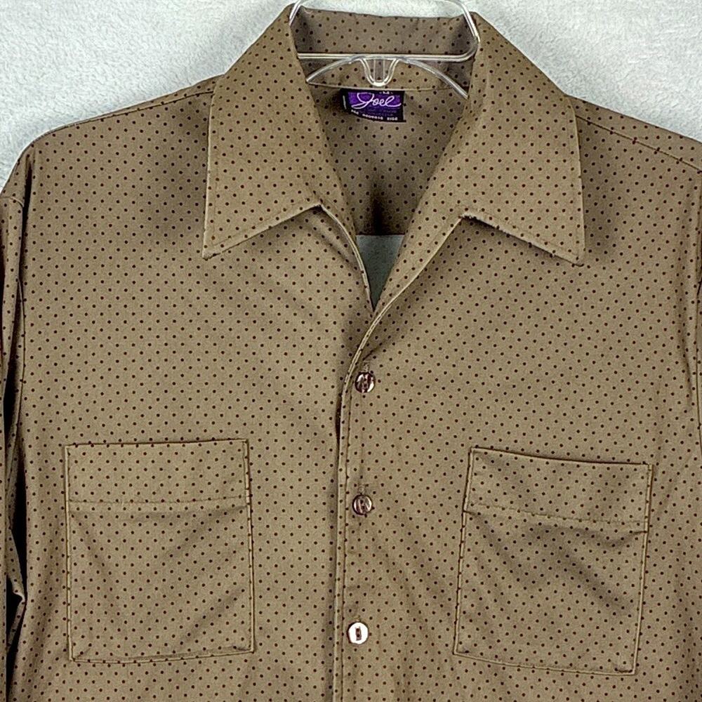 VTG Joel California Disco Shirt Men M Brown Polka Dot Butterfly Collar Retro 70s